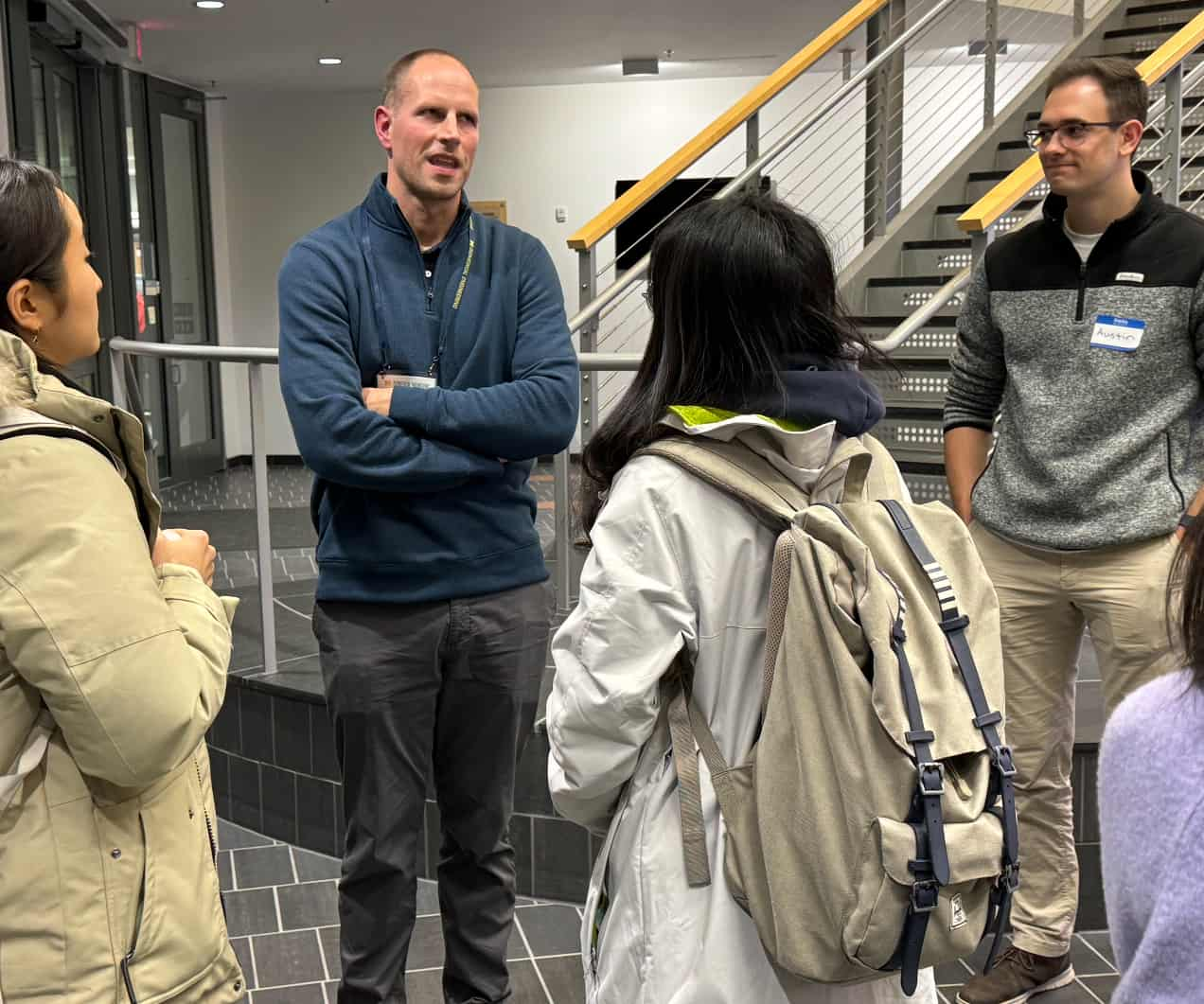 Alum talking to students