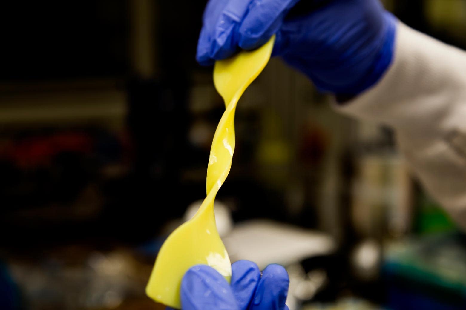 Strand of stringy yellow Kevlar