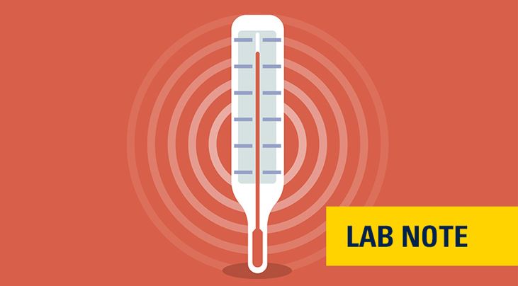 drawing of a thermometer with the wording "lab note"